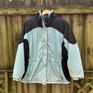 L.L.Bean Women's Blue Black Nylon Insulated Winter Ski Jacket Coat No Hood Sz XL